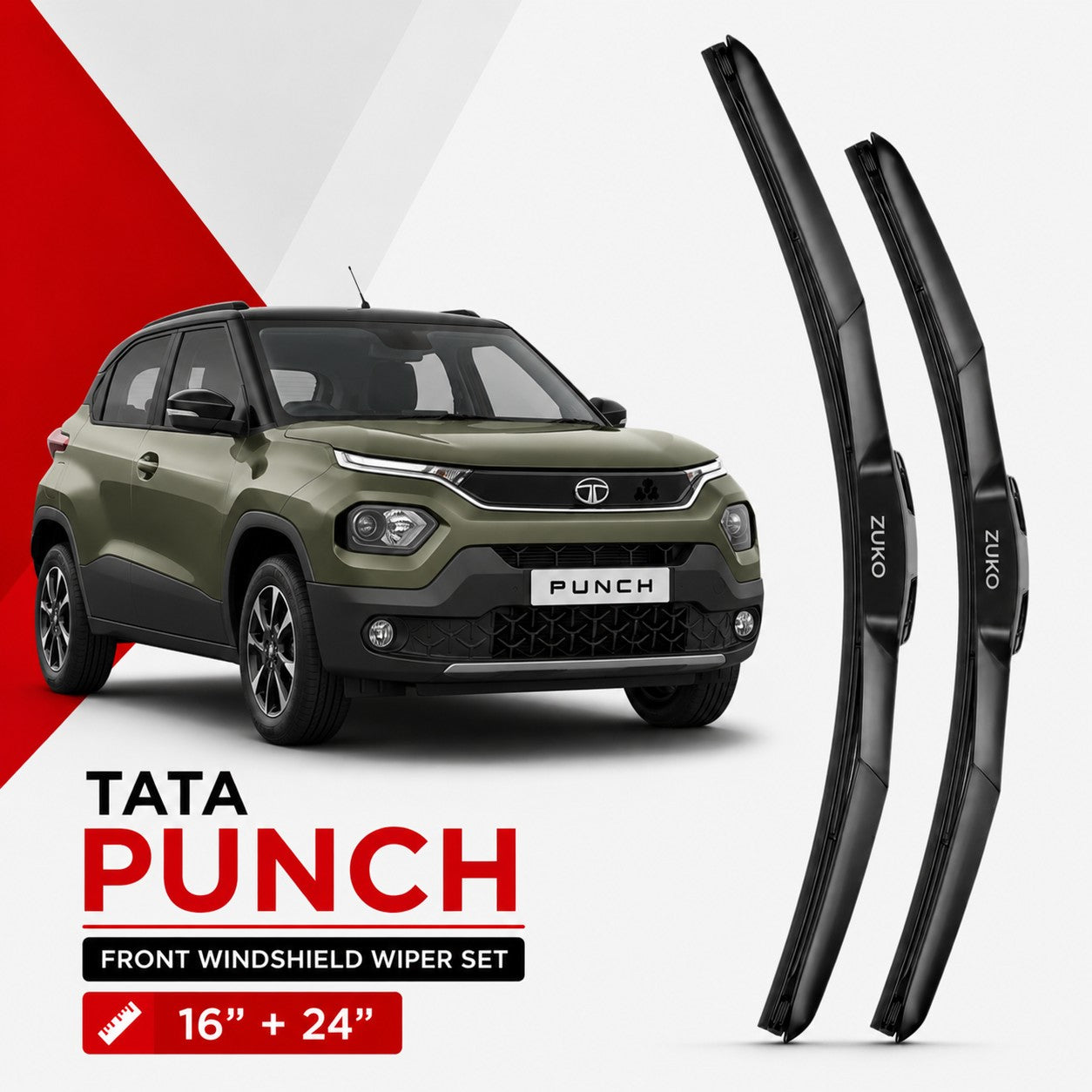 Zuko India Punch TATA (2015-2026) Compatible Wiper Blades | Conventional, Hybrid & Frameless