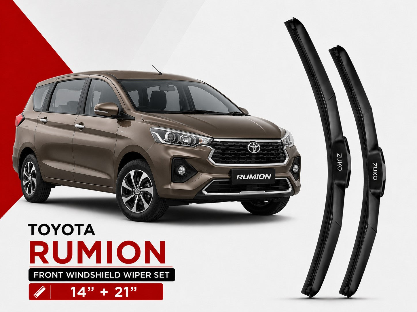 Zuko India Rumion TOYOTA (2015-2026) Compatible Wiper Blades | Conventional, Hybrid & Frameless
