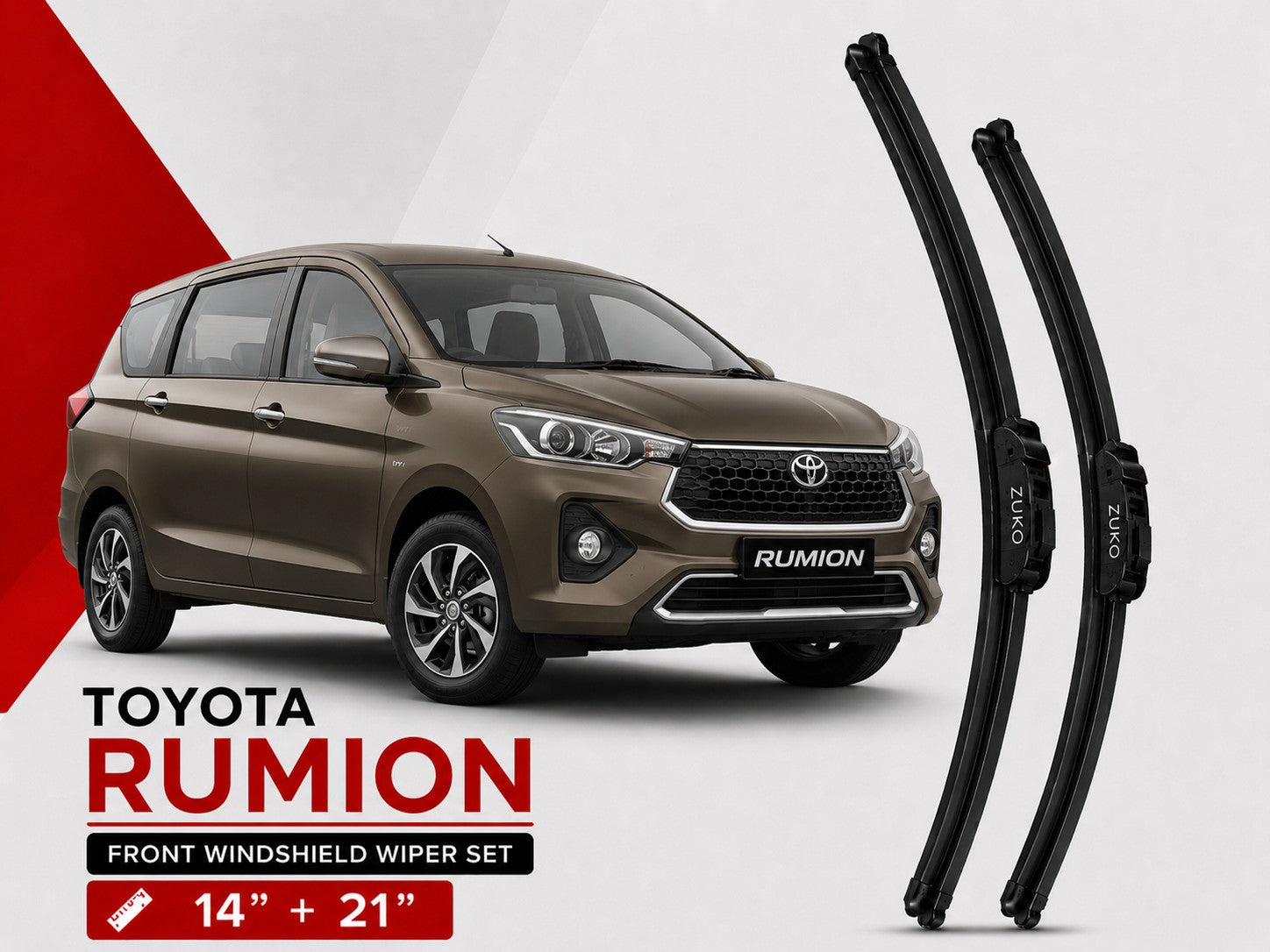 Zuko India Rumion TOYOTA (2015-2026) Compatible Wiper Blades | Conventional, Hybrid & Frameless