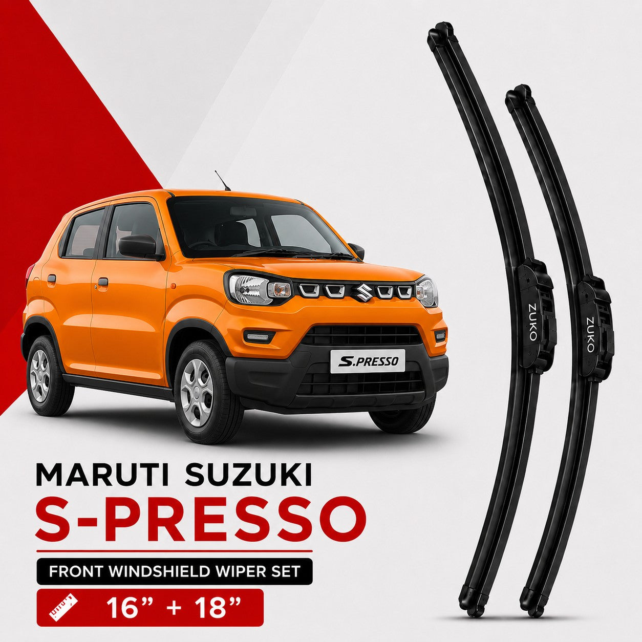 Zuko India S-Presso MARUTI SUZUKI (2015-2026) Compatible Wiper Blades | Conventional, Hybrid & Frameless