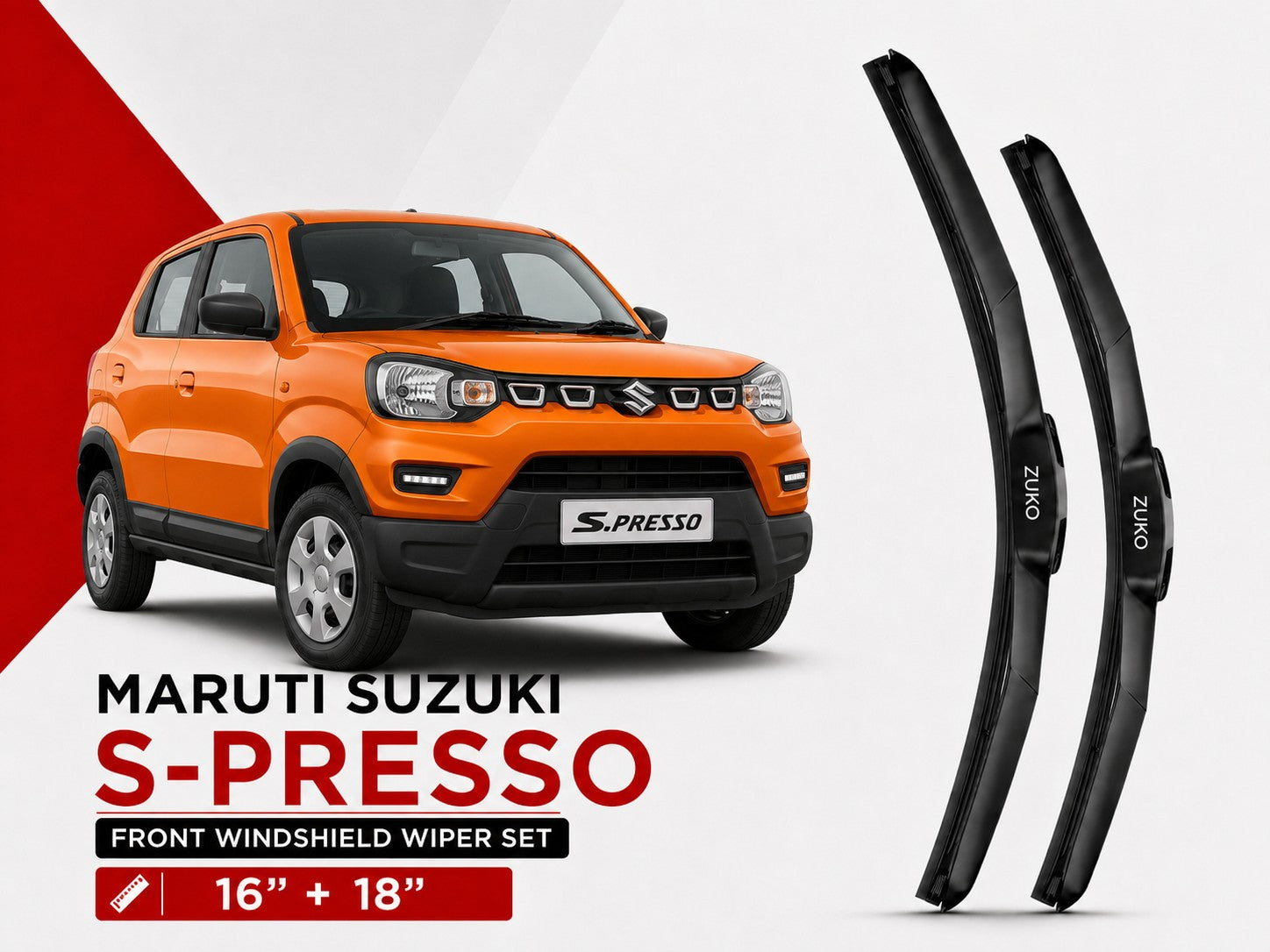 Zuko India S-Presso MARUTI SUZUKI (2015-2026) Compatible Wiper Blades | Conventional, Hybrid & Frameless