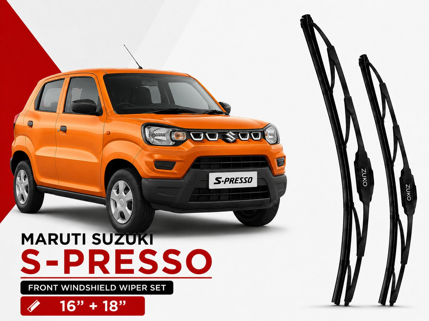 Zuko India S-Presso MARUTI SUZUKI (2015-2026) Compatible Wiper Blades | Conventional, Hybrid & Frameless