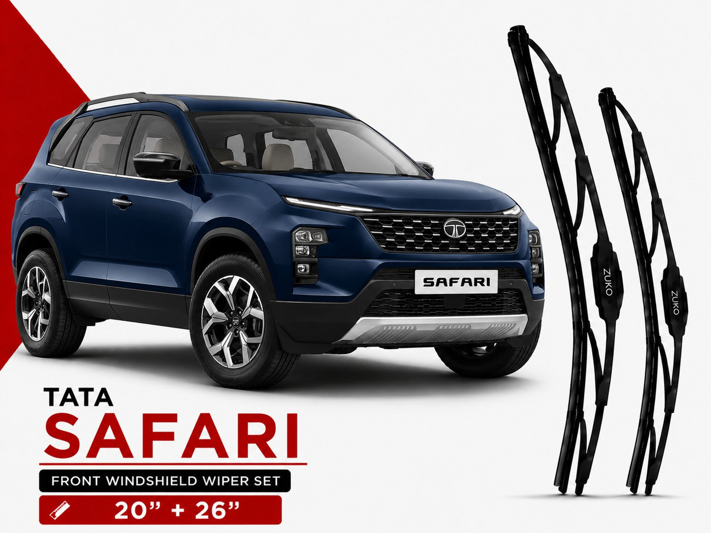 Zuko India Safari TATA (2015-2026) Compatible Wiper Blades | Conventional, Hybrid & Frameless