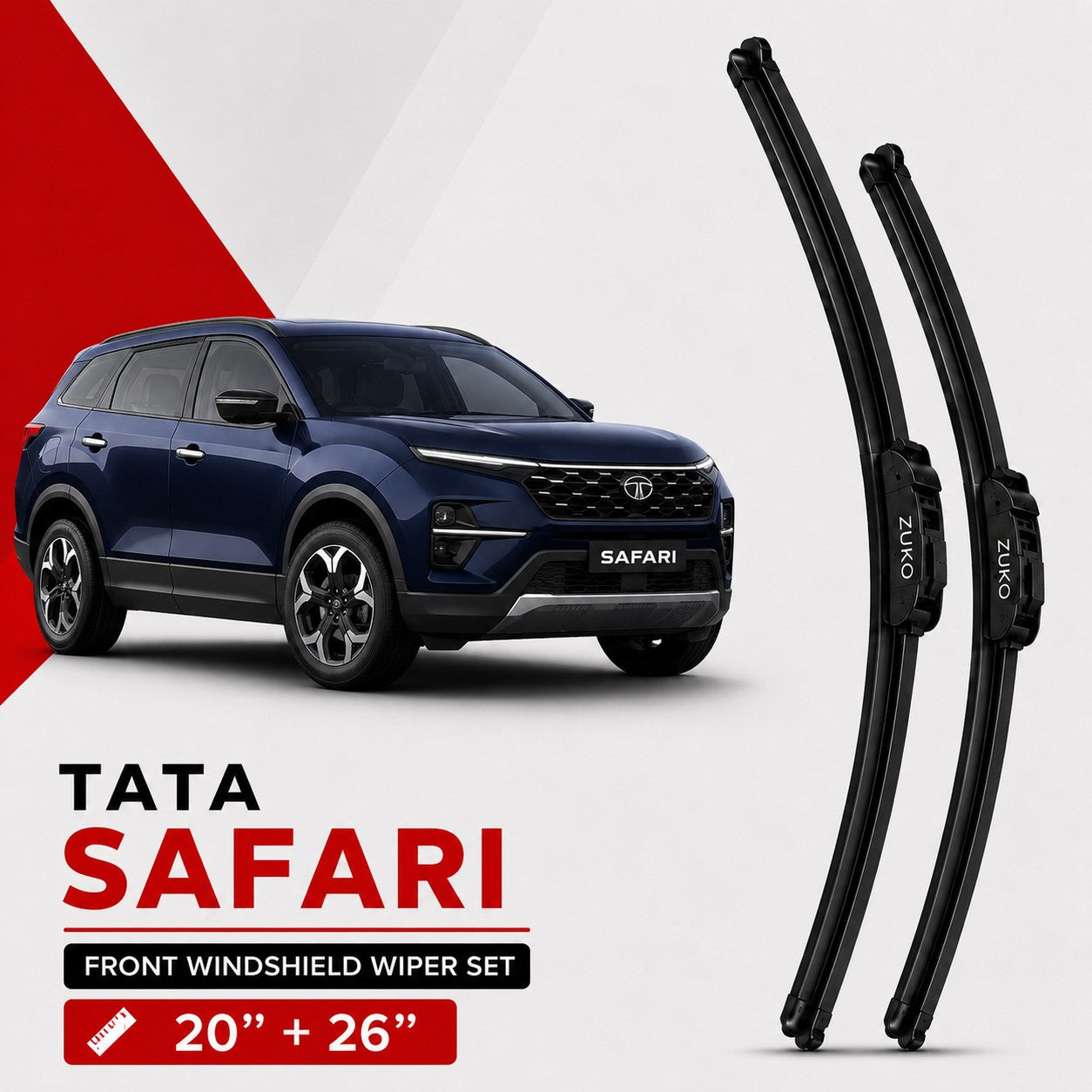 Zuko India Safari TATA (2015-2026) Compatible Wiper Blades | Conventional, Hybrid & Frameless