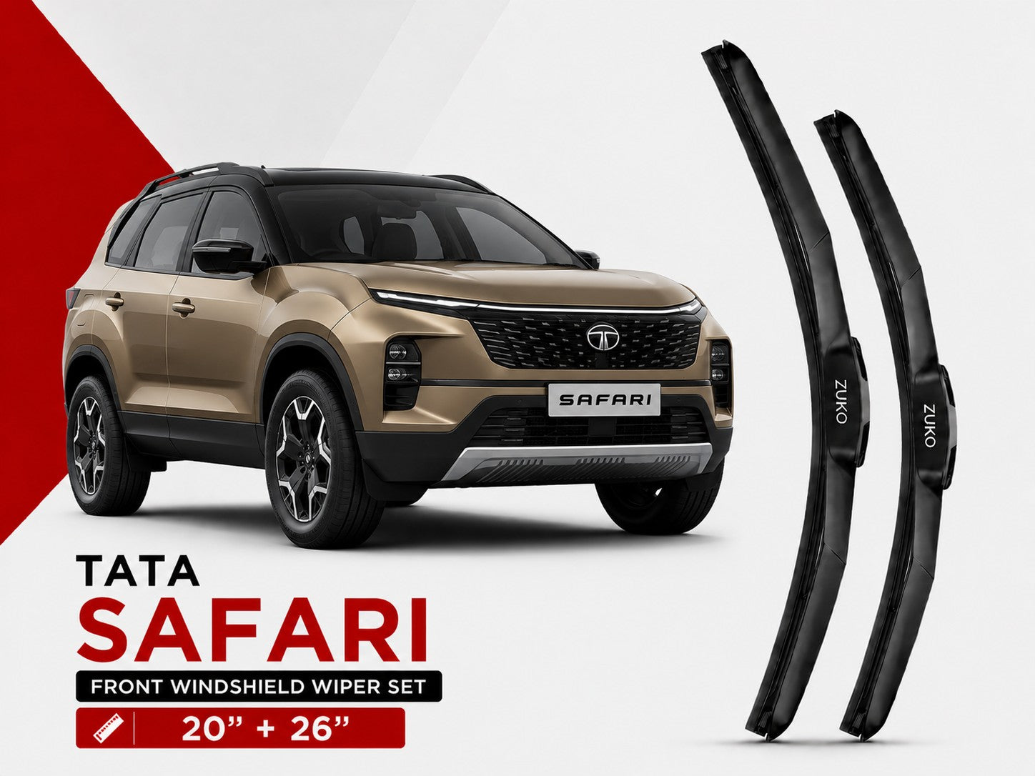 Zuko India Safari TATA (2015-2026) Compatible Wiper Blades | Conventional, Hybrid & Frameless