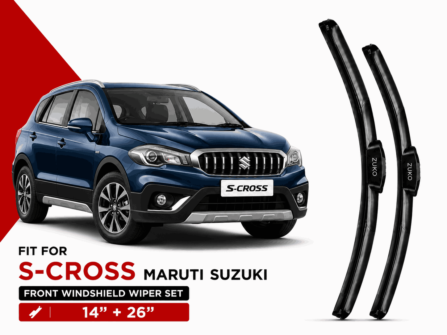 Zuko India SCross MARUTI SUZUKI (2015-2026) Compatible Wiper Blades | Conventional, Hybrid & Frameless