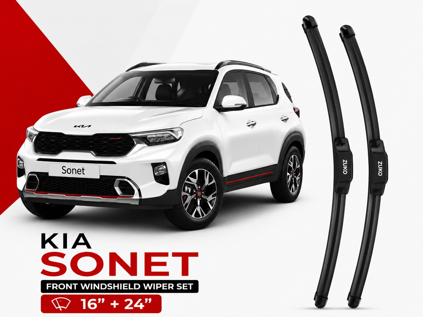 Zuko India Sonet KIA (2015-2026) Compatible Wiper Blades | Conventional, Hybrid & Frameless
