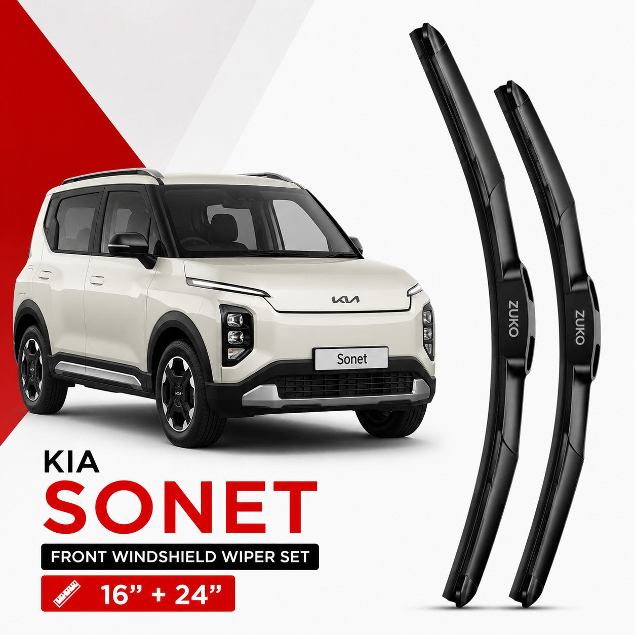 Zuko India Sonet KIA (2015-2026) Compatible Wiper Blades | Conventional, Hybrid & Frameless