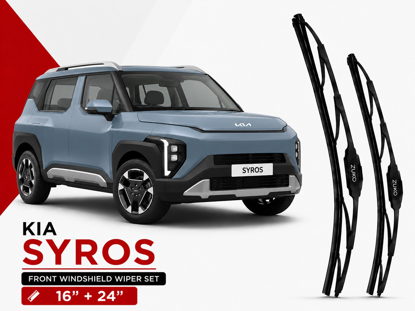 Zuko India Syros KIA (2015-2026) Compatible Wiper Blades | Conventional, Hybrid & Frameless
