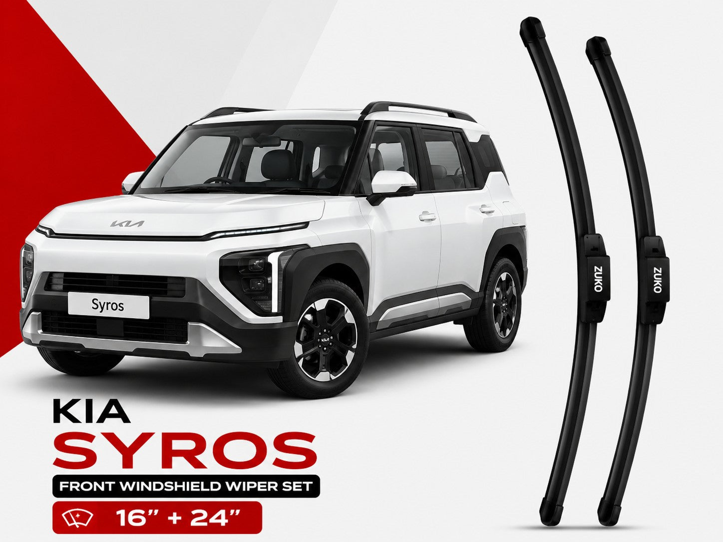 Zuko India Syros KIA (2015-2026) Compatible Wiper Blades | Conventional, Hybrid & Frameless