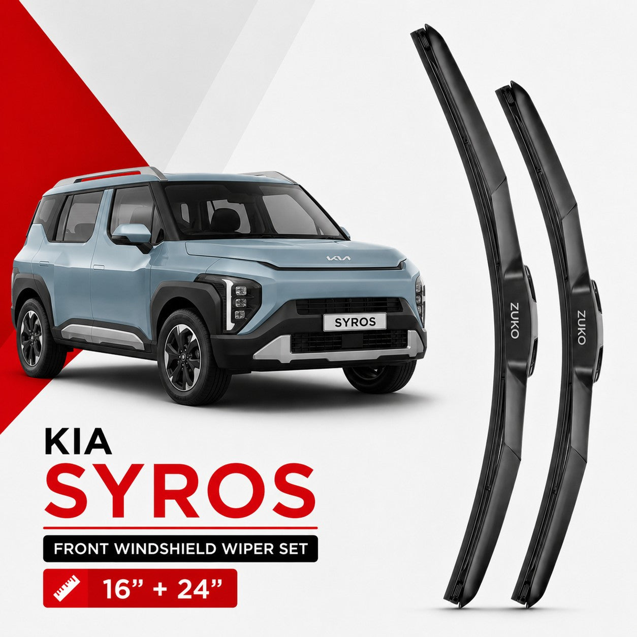 Zuko India Syros KIA (2015-2026) Compatible Wiper Blades | Conventional, Hybrid & Frameless