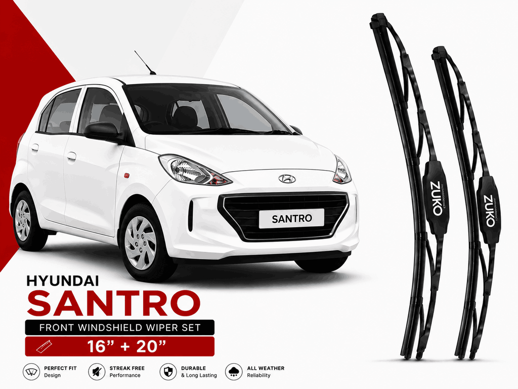 Zuko India Santro HYUNDAI (2015-2022) Compatible Wiper Blades | Conventional, Hybrid & Frameless