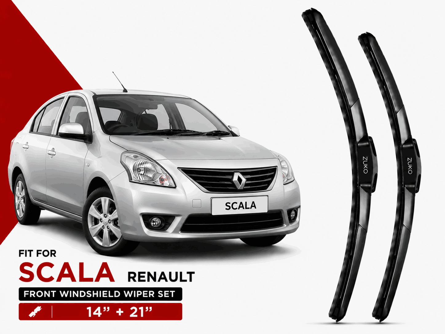 Zuko India Scala RENAULT (2012-2017) Compatible Wiper Blades | Conventional, Hybrid & Frameless
