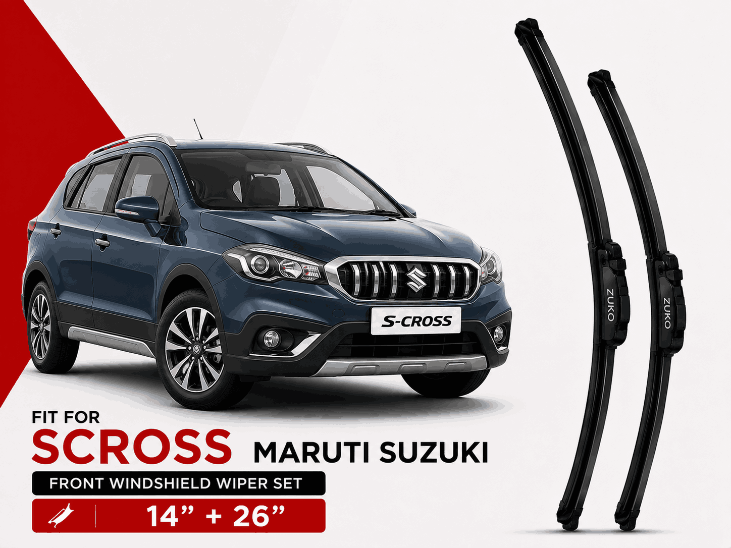 Zuko India SCross MARUTI SUZUKI (2015-2026) Compatible Wiper Blades | Conventional, Hybrid & Frameless