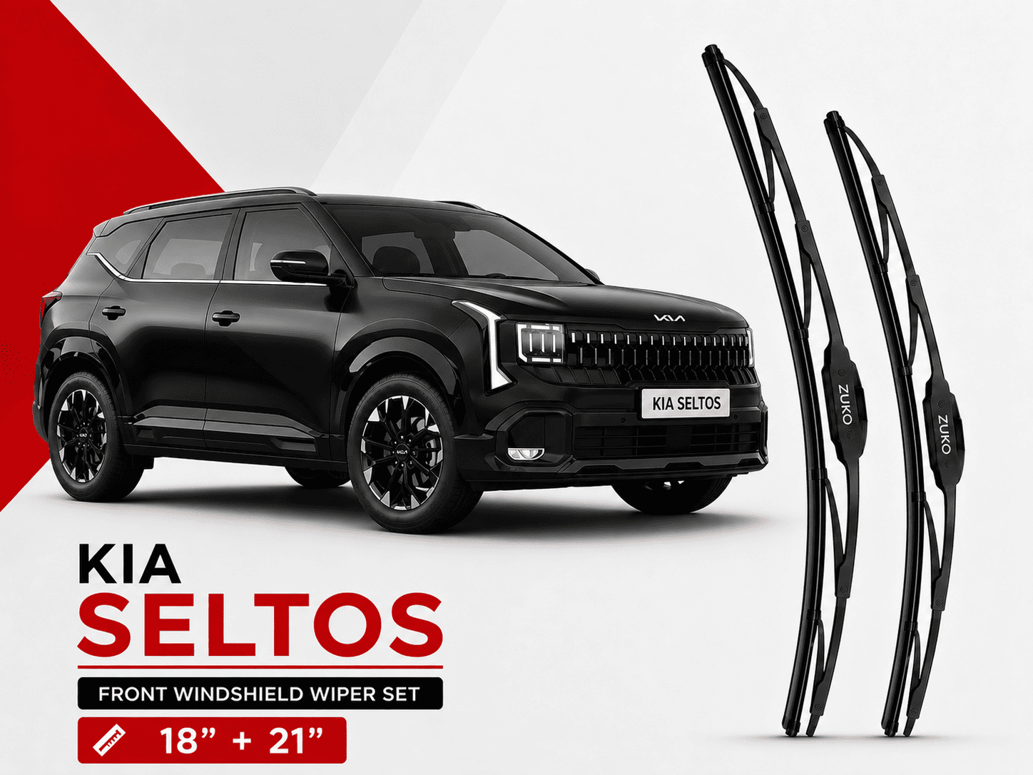 Zuko India Seltos KIA (2015-2026) Compatible Wiper Blades | Conventional, Hybrid & Frameless