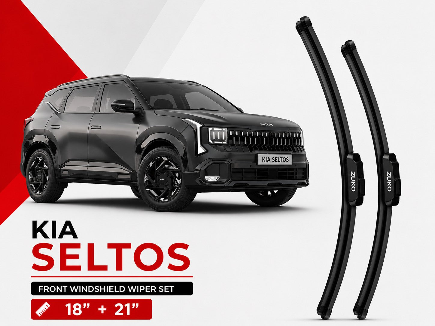Zuko India Seltos KIA (2015-2026) Compatible Wiper Blades | Conventional, Hybrid & Frameless