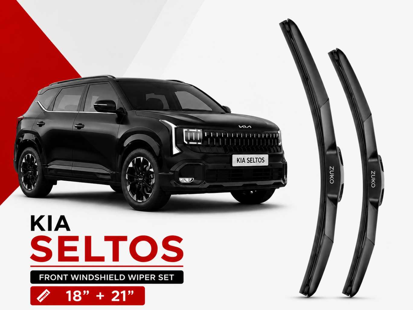 Zuko India Seltos KIA (2015-2026) Compatible Wiper Blades | Conventional, Hybrid & Frameless