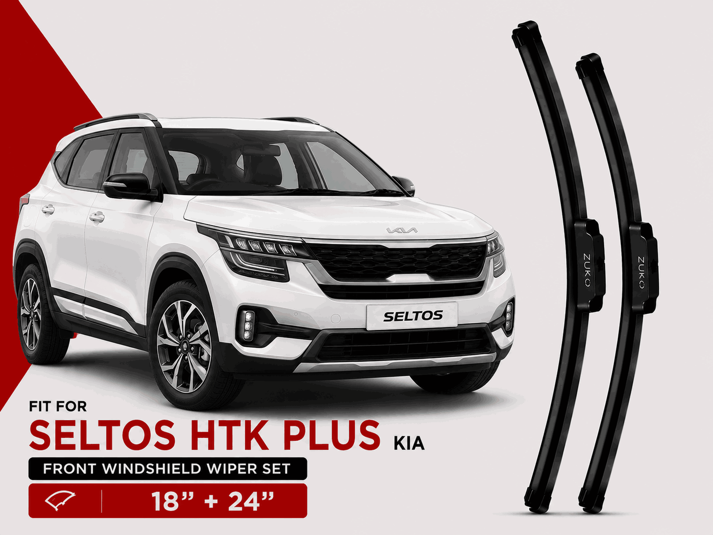 Zuko India Seltos HTK Plus KIA (2019-2026) Compatible Wiper Blades | Conventional, Hybrid & Frameless