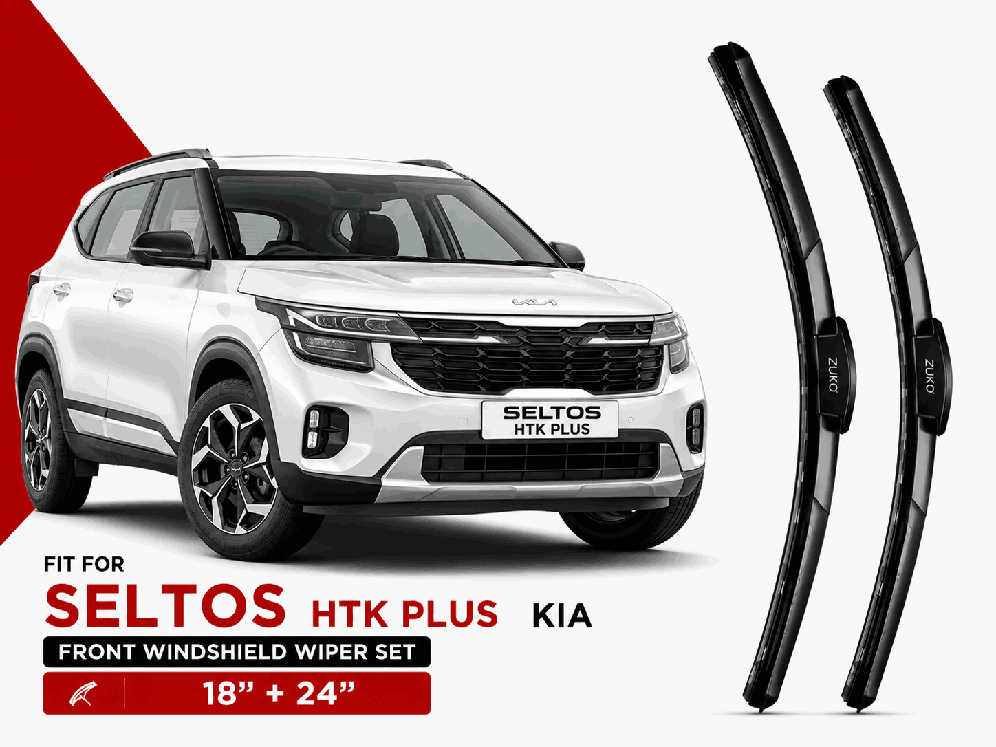 Zuko India Seltos HTK Plus KIA (2019-2026) Compatible Wiper Blades | Conventional, Hybrid & Frameless