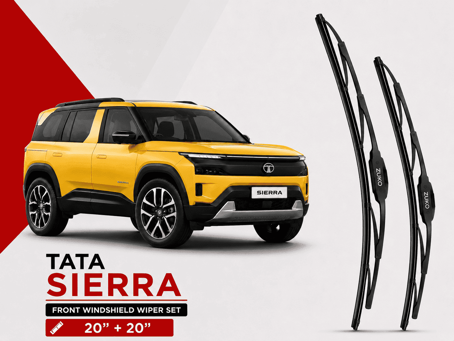 Zuko India Sierra TATA (2015-2026) Compatible Wiper Blades | Conventional, Hybrid & Frameless