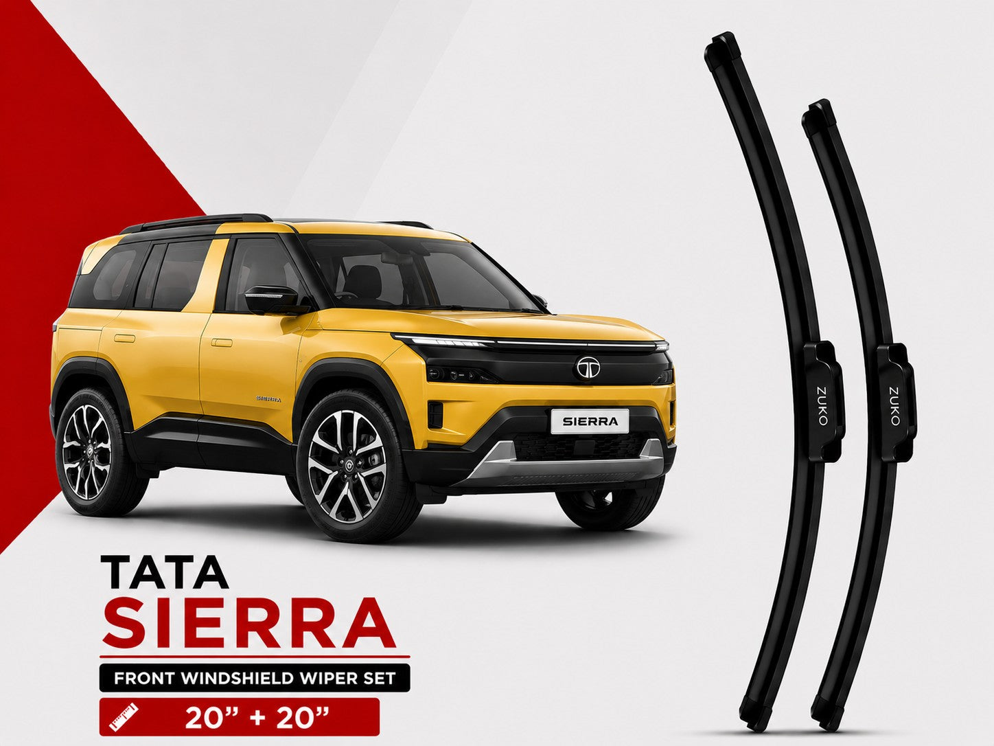 Zuko India Sierra TATA (2015-2026) Compatible Wiper Blades | Conventional, Hybrid & Frameless