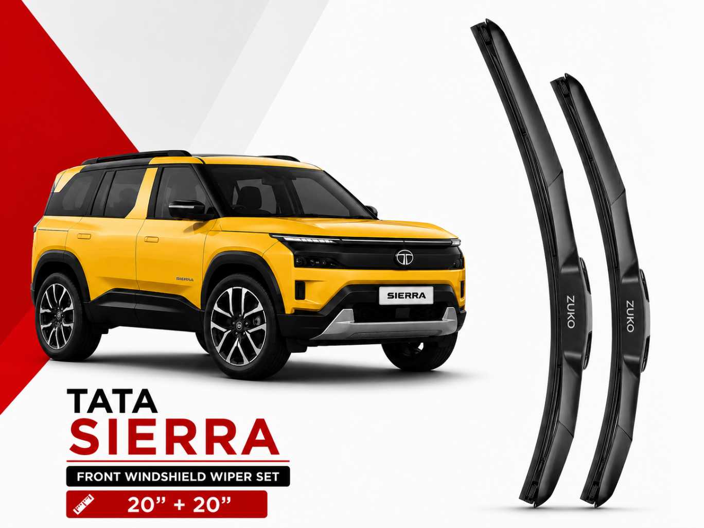 Zuko India Sierra TATA (2015-2026) Compatible Wiper Blades | Conventional, Hybrid & Frameless