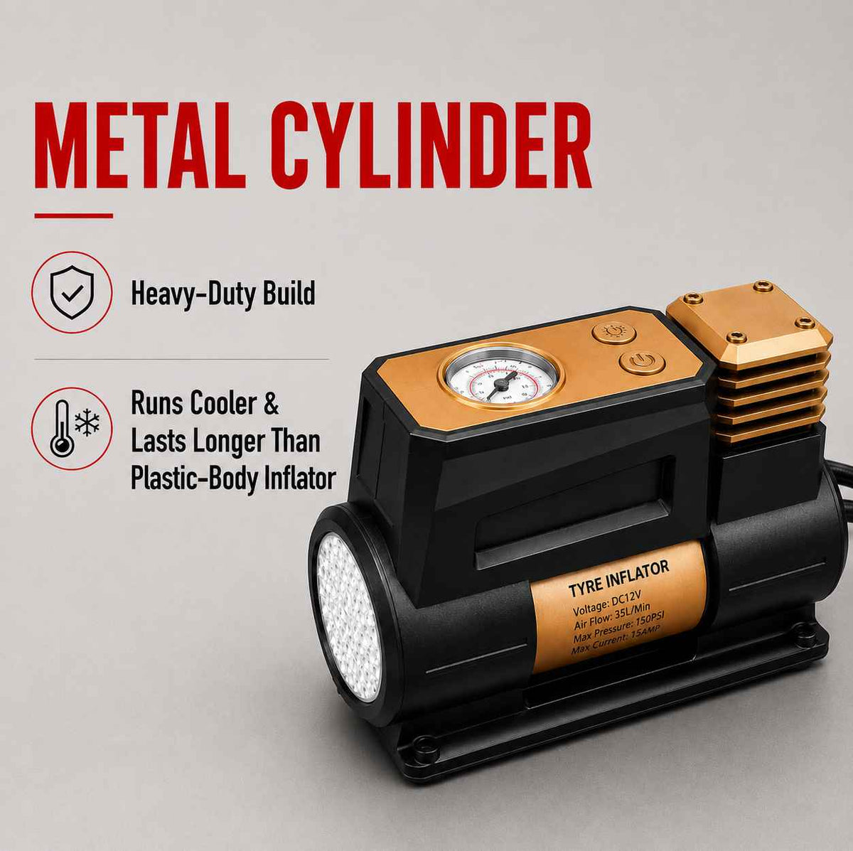 Zuko India Tyre Inflator + LED Torch 2 in 1 ZI-350 | Digital Display Air Compressor for Car