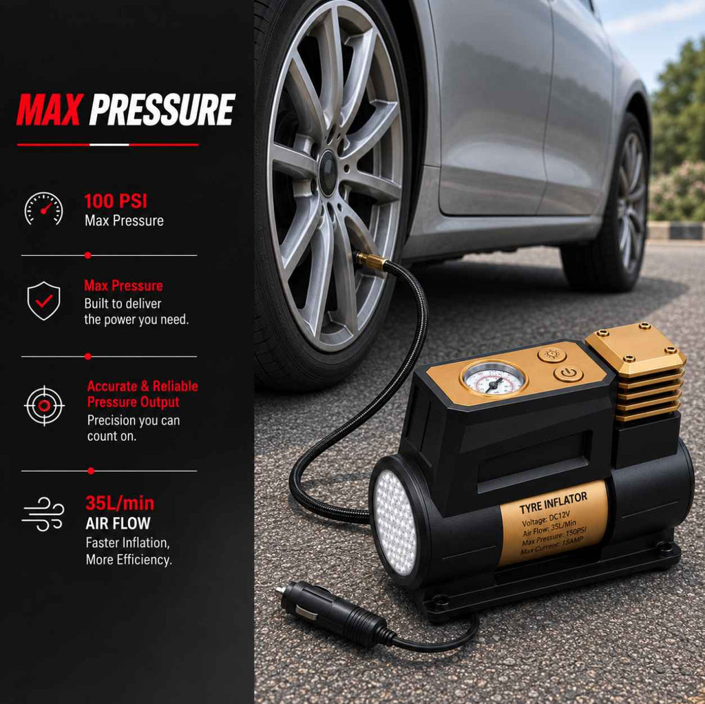 Zuko India Tyre Inflator + LED Torch 2 in 1 ZI-350 | Digital Display Air Compressor for Car
