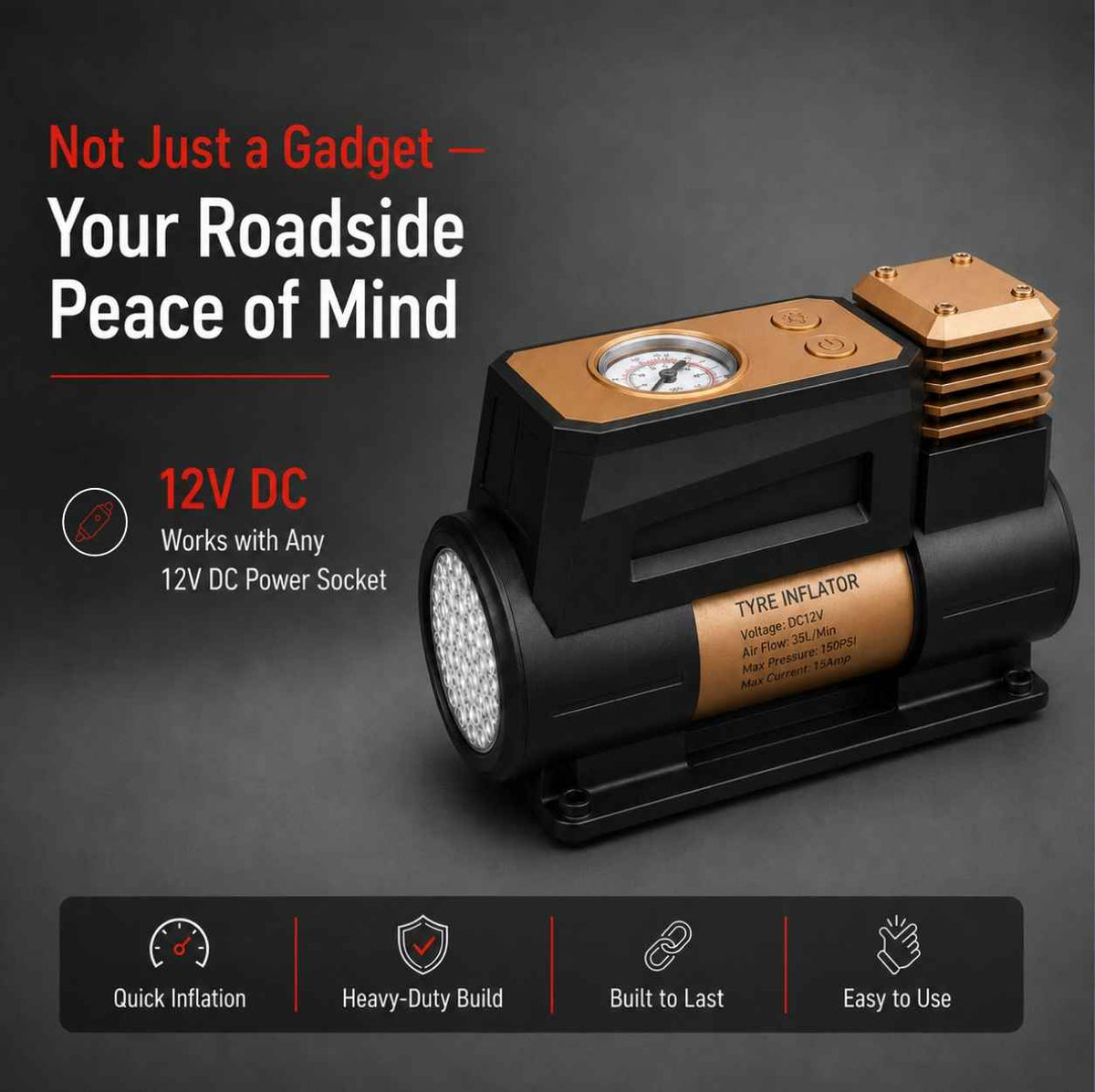 Zuko India Tyre Inflator + LED Torch 2 in 1 ZI-350 | Digital Display Air Compressor for Car