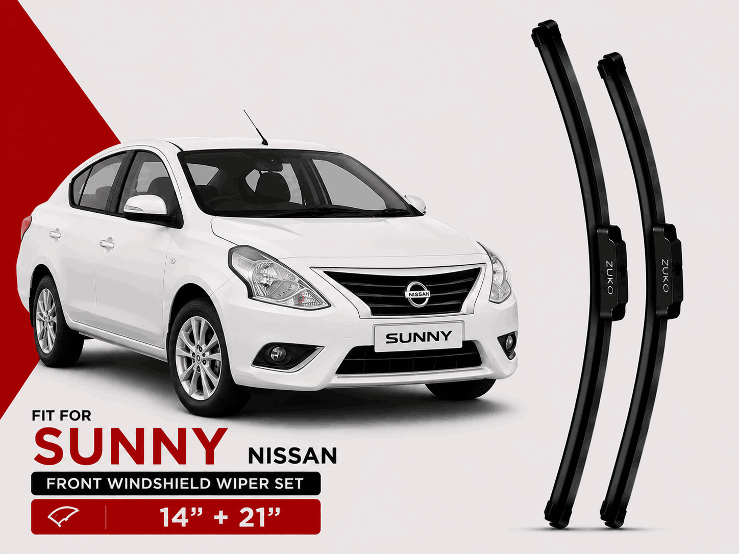 Zuko India Sunny NISSAN (2011-2019) Compatible Wiper Blades | Conventional, Hybrid & Frameless