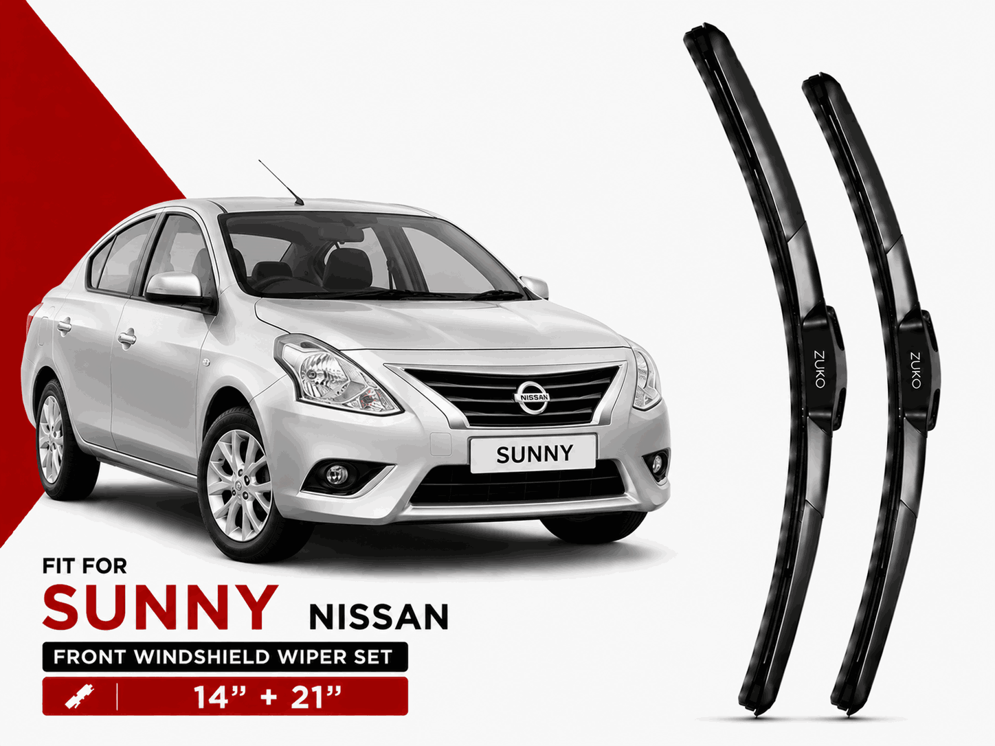 Zuko India Sunny NISSAN (2011-2019) Compatible Wiper Blades | Conventional, Hybrid & Frameless