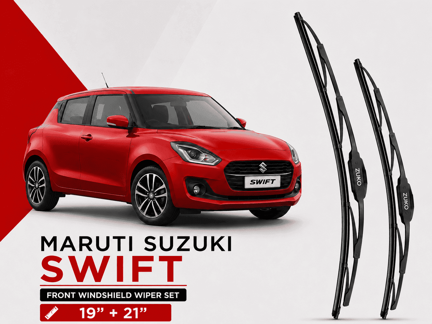 Zuko India Swift MARUTI SUZUKI (2005-2026) Compatible Wiper Blades | Conventional, Hybrid & Frameless