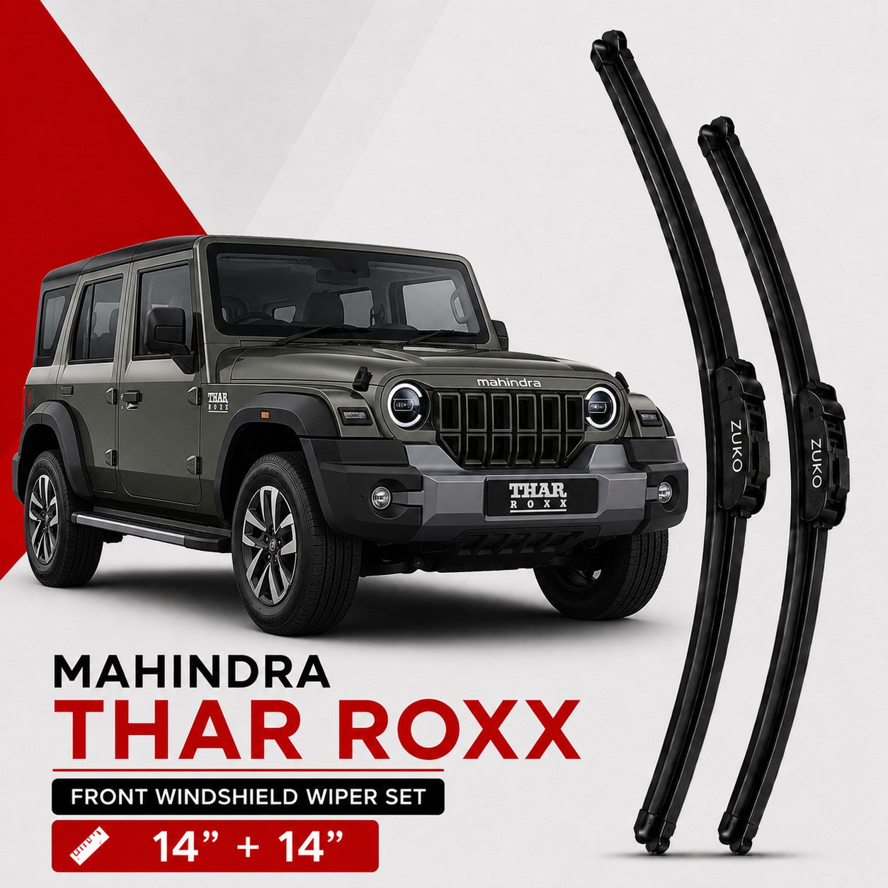 Zuko India Thar ROXX MAHINDRA (2015-2026) Compatible Wiper Blades | Conventional, Hybrid & Frameless