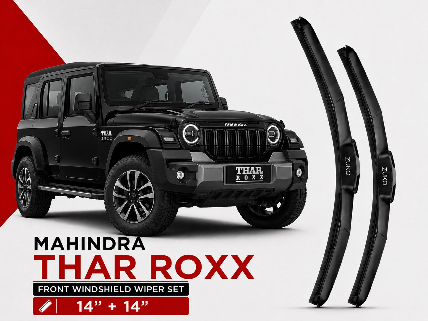Zuko India Thar ROXX MAHINDRA (2015-2026) Compatible Wiper Blades | Conventional, Hybrid & Frameless