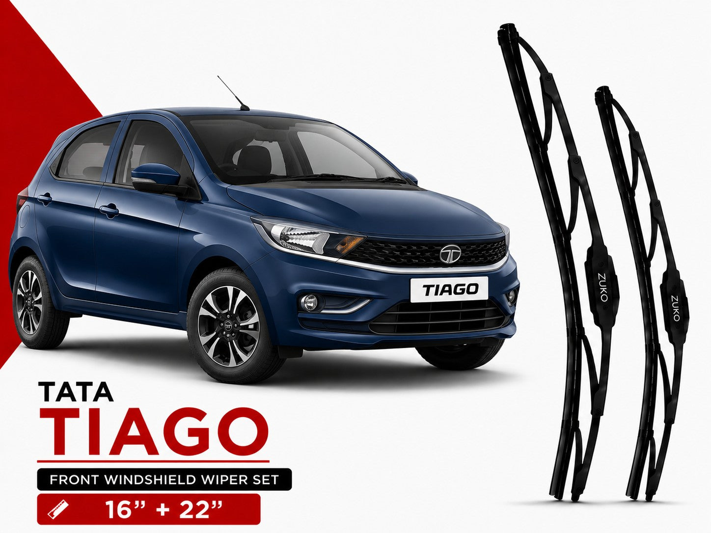 Zuko India Tiago TATA (2015-2026) Compatible Wiper Blades | Conventional, Hybrid & Frameless
