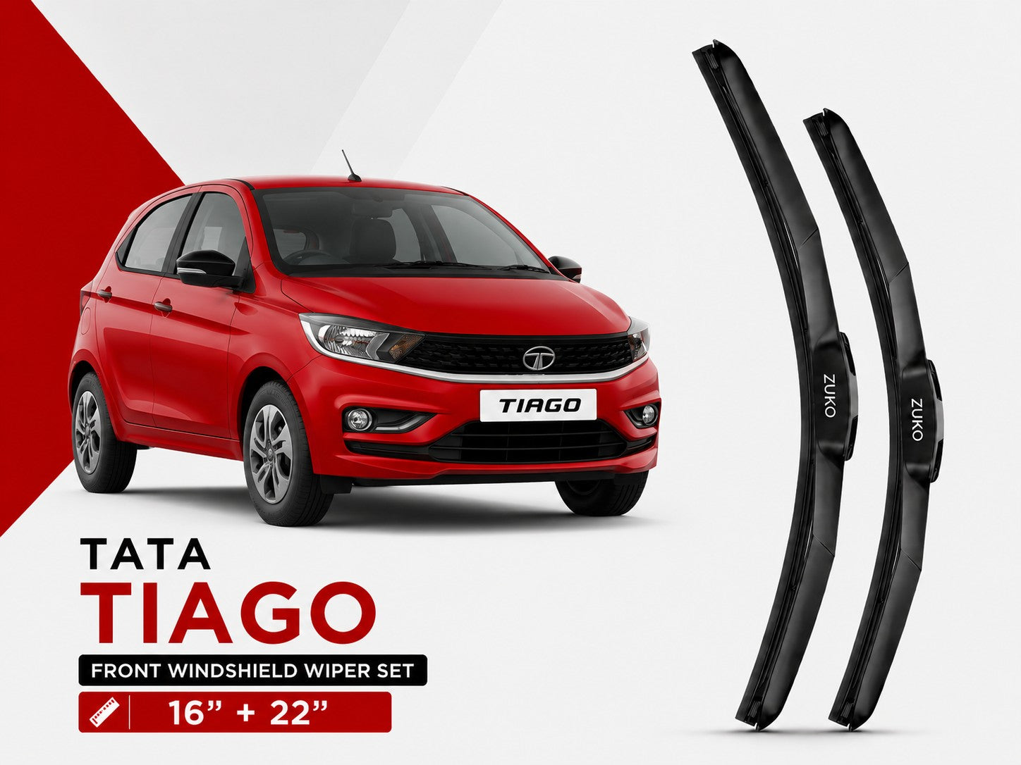 Zuko India Tiago TATA (2015-2026) Compatible Wiper Blades | Conventional, Hybrid & Frameless