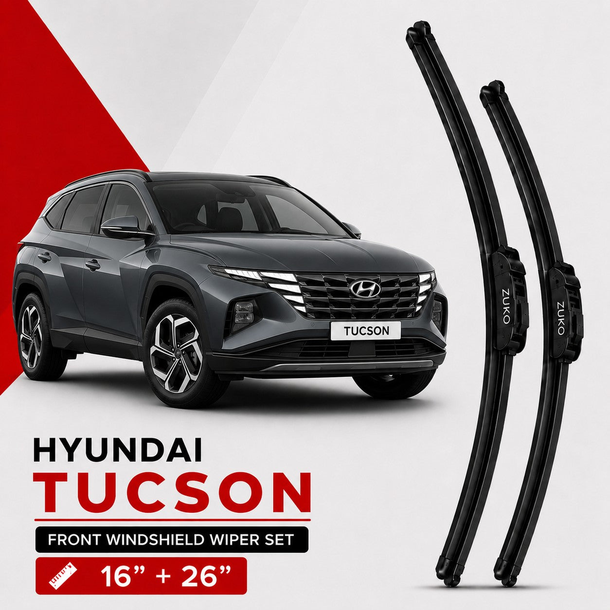 Zuko India Tucson HYUNDAI (2015-2026) Compatible Wiper Blades | Conventional, Hybrid & Frameless