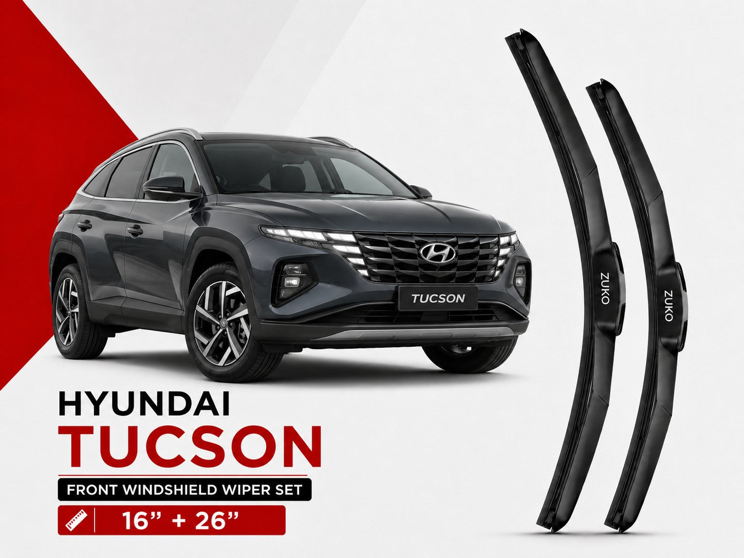 Zuko India Tucson HYUNDAI (2015-2026) Compatible Wiper Blades | Conventional, Hybrid & Frameless
