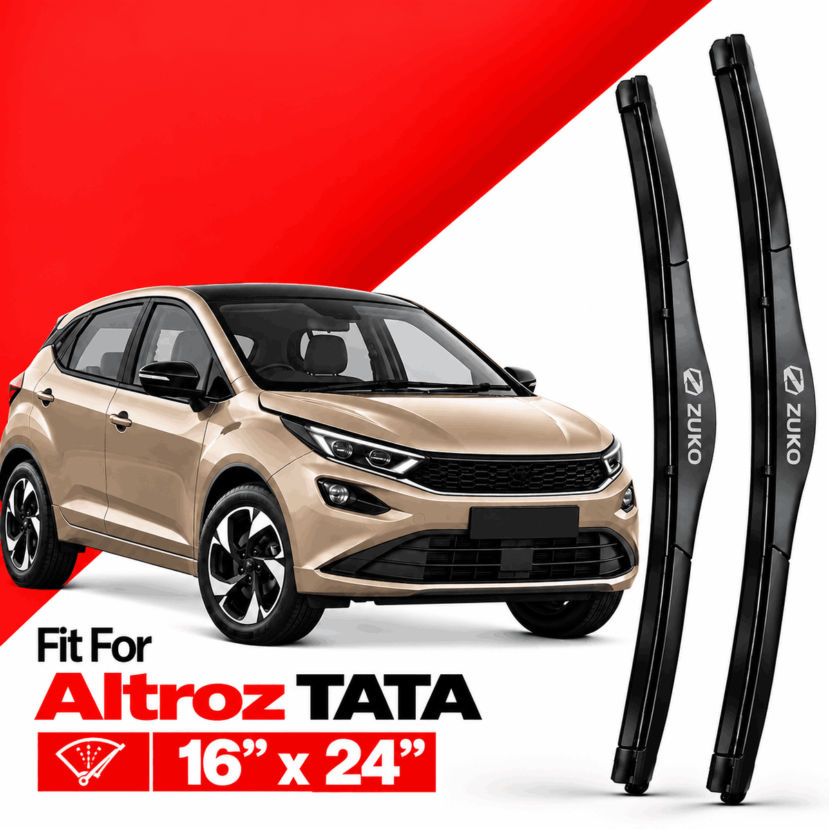Zuko India Altroz TATA (2015-2026) Compatible Wiper Blades | Conventional, Hybrid & Frameless