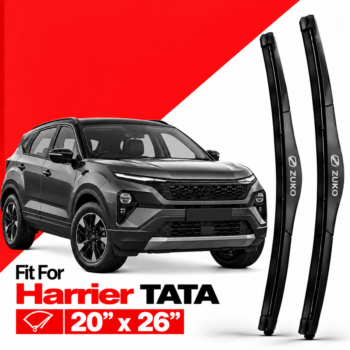 Zuko India Harrier TATA Compatible Wiper Blades | Frameless (Pinch-Tap)