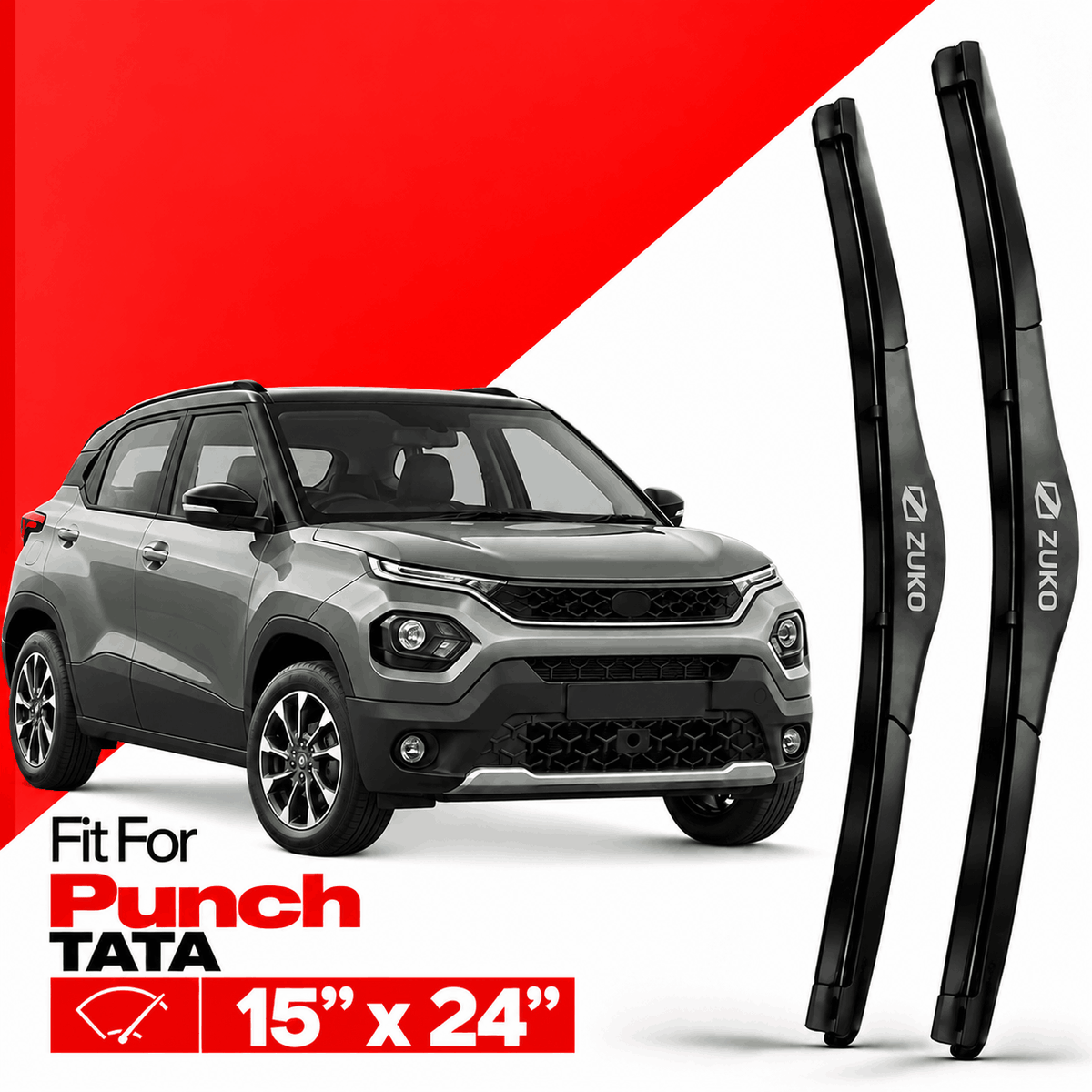Zuko India Punch TATA (2015-2026) Compatible Wiper Blades | Conventional, Hybrid & Frameless