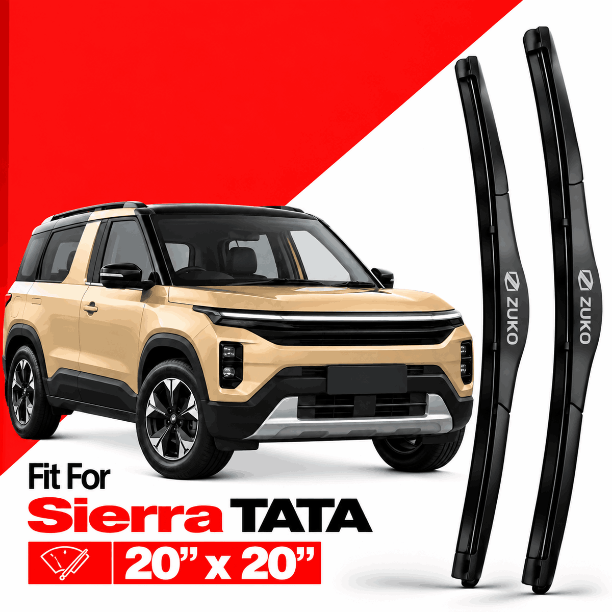 Zuko India Sierra TATA (2015-2026) Compatible Wiper Blades | Conventional, Hybrid & Frameless