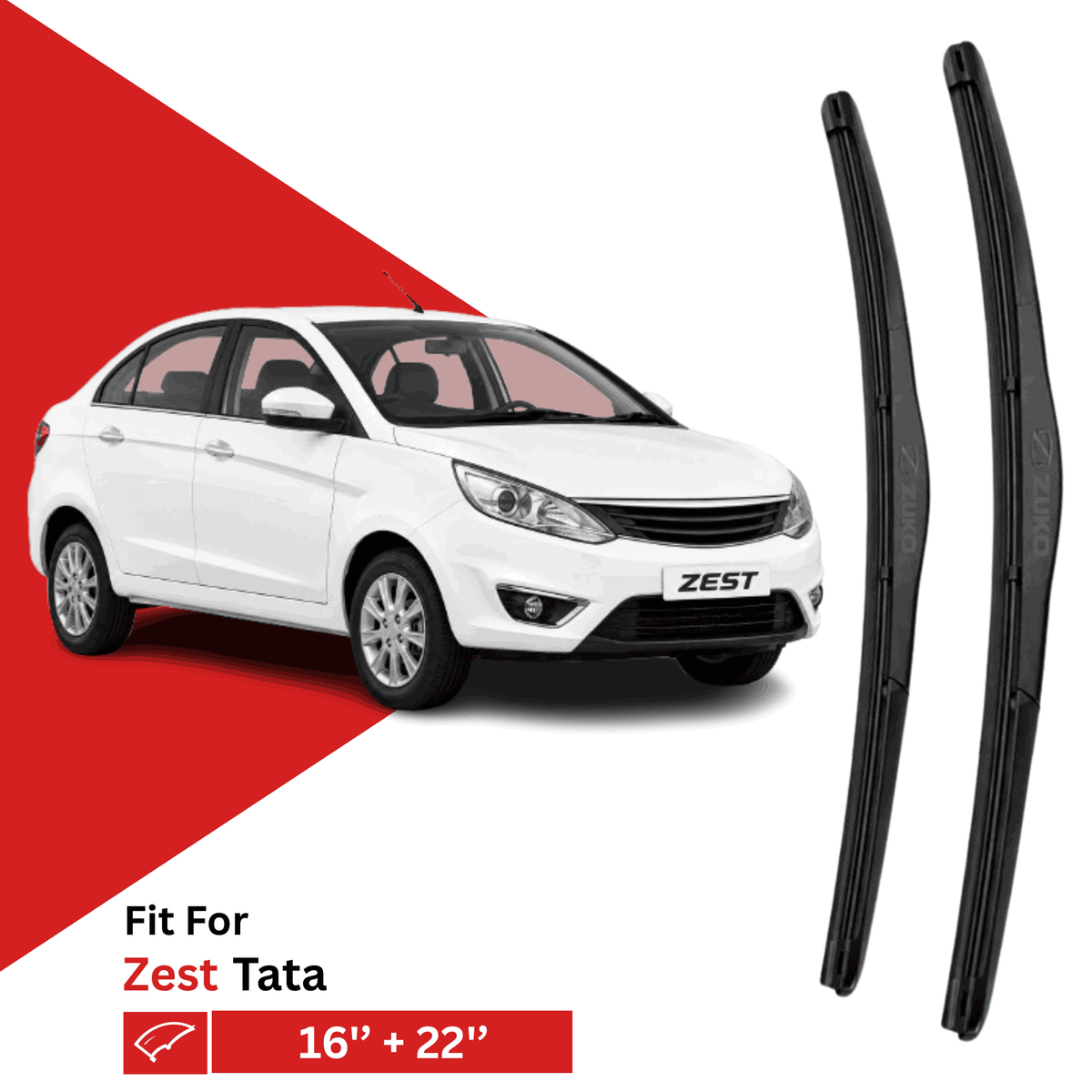 Zuko India Zest TATA (2014-2020) Compatible Wiper Blades | Conventional, Hybrid & Frameless