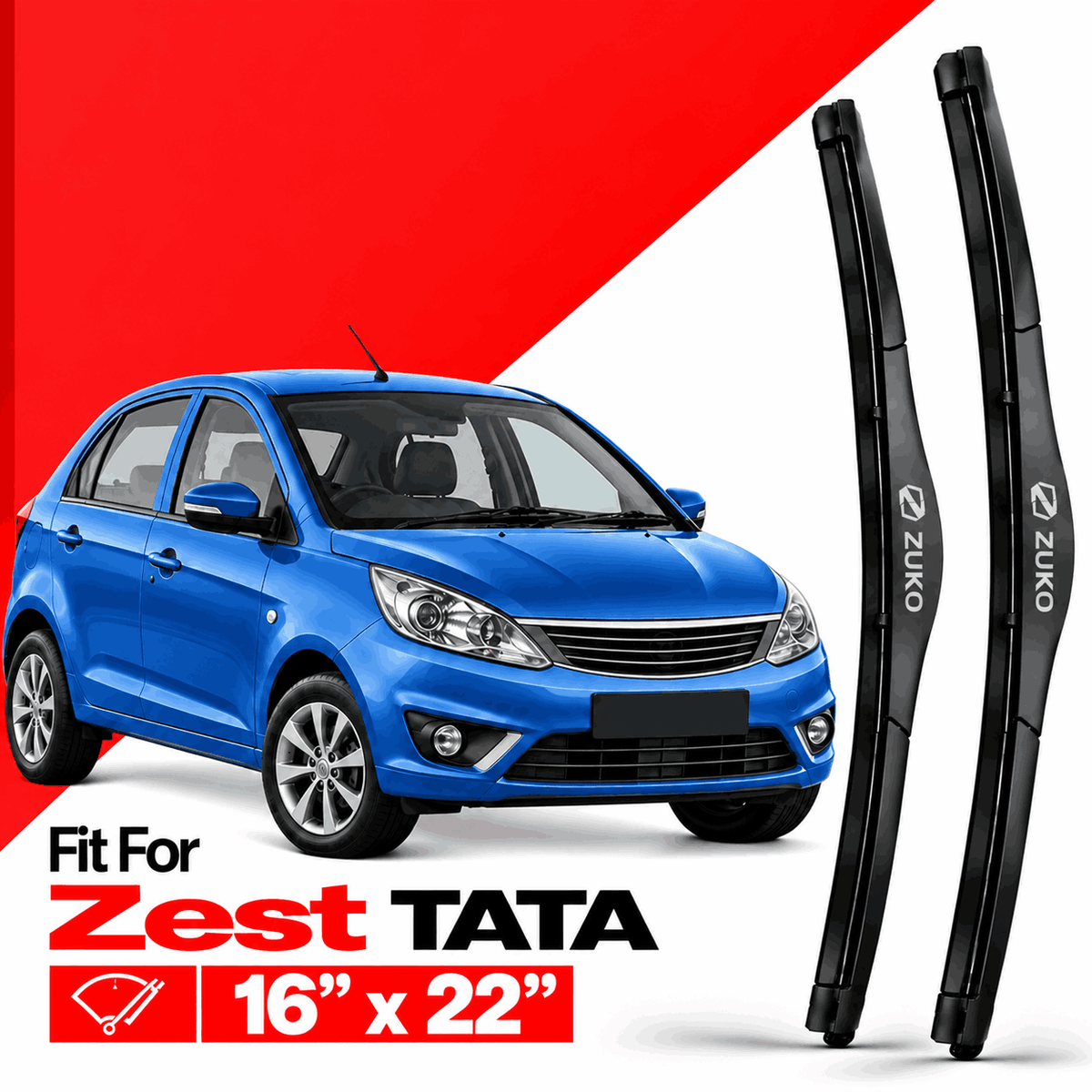 Zuko India Zest TATA (2014-2020) Compatible Wiper Blades | Conventional, Hybrid & Frameless
