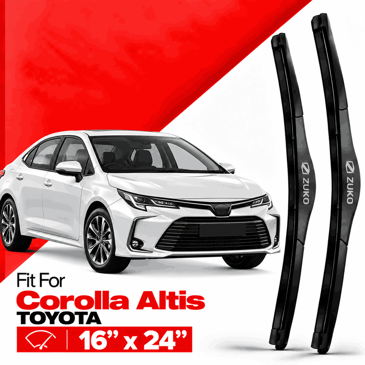 Zuko India Corolla Altis TOYOTA (2008-2019) Compatible Wiper Blades | Conventional, Hybrid & Frameless