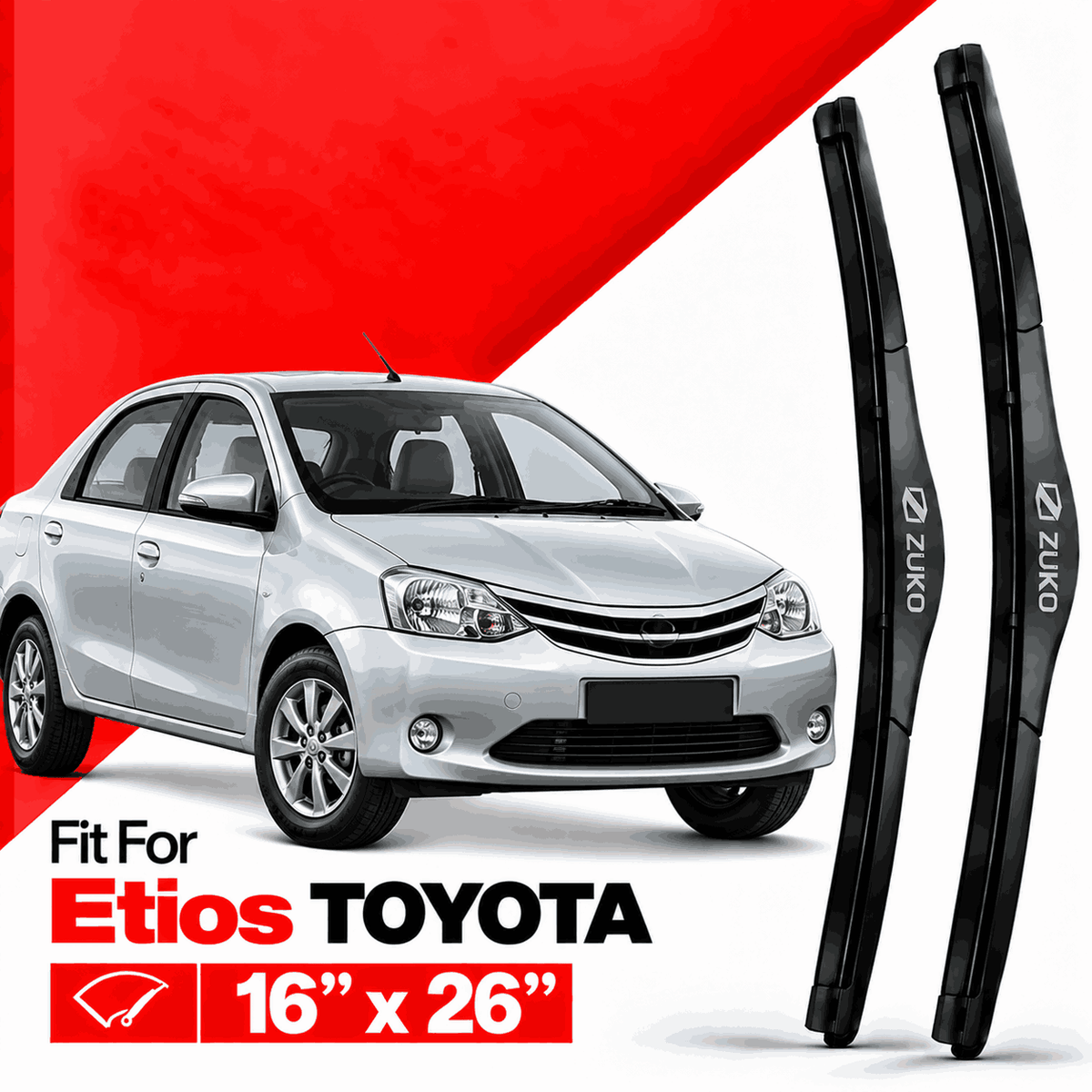 Zuko India Etios TOYOTA (2011-2022) Compatible Wiper Blades | Conventional, Hybrid & Frameless