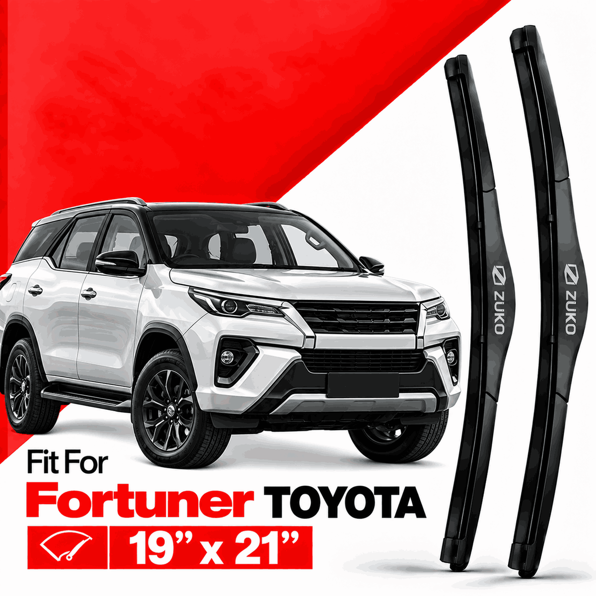 Zuko India Fortuner TOYOTA (2015-2026) Compatible Wiper Blades | Conventional, Hybrid & Frameless