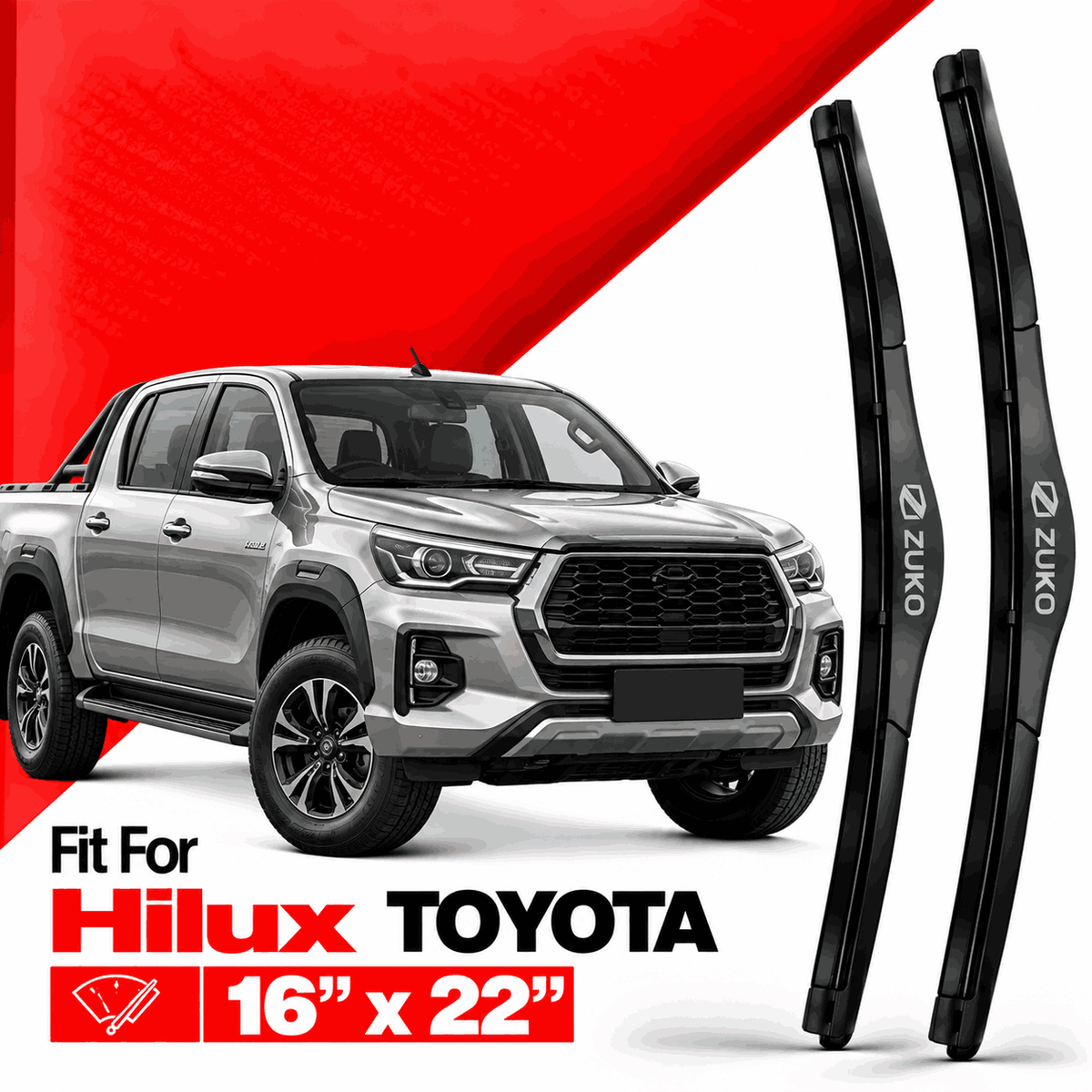Zuko India Hilux TOYOTA (2015-2026) Compatible Wiper Blades | Conventional, Hybrid & Frameless