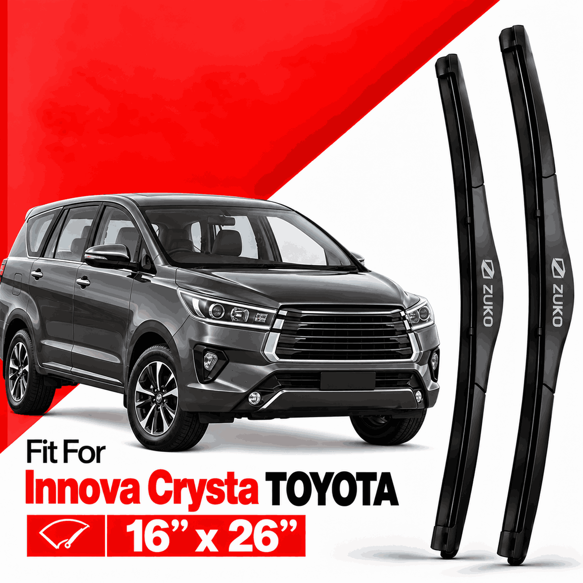 Zuko India Innova Crysta TOYOTA (2015-2026) Compatible Wiper Blades | Conventional, Hybrid & Frameless