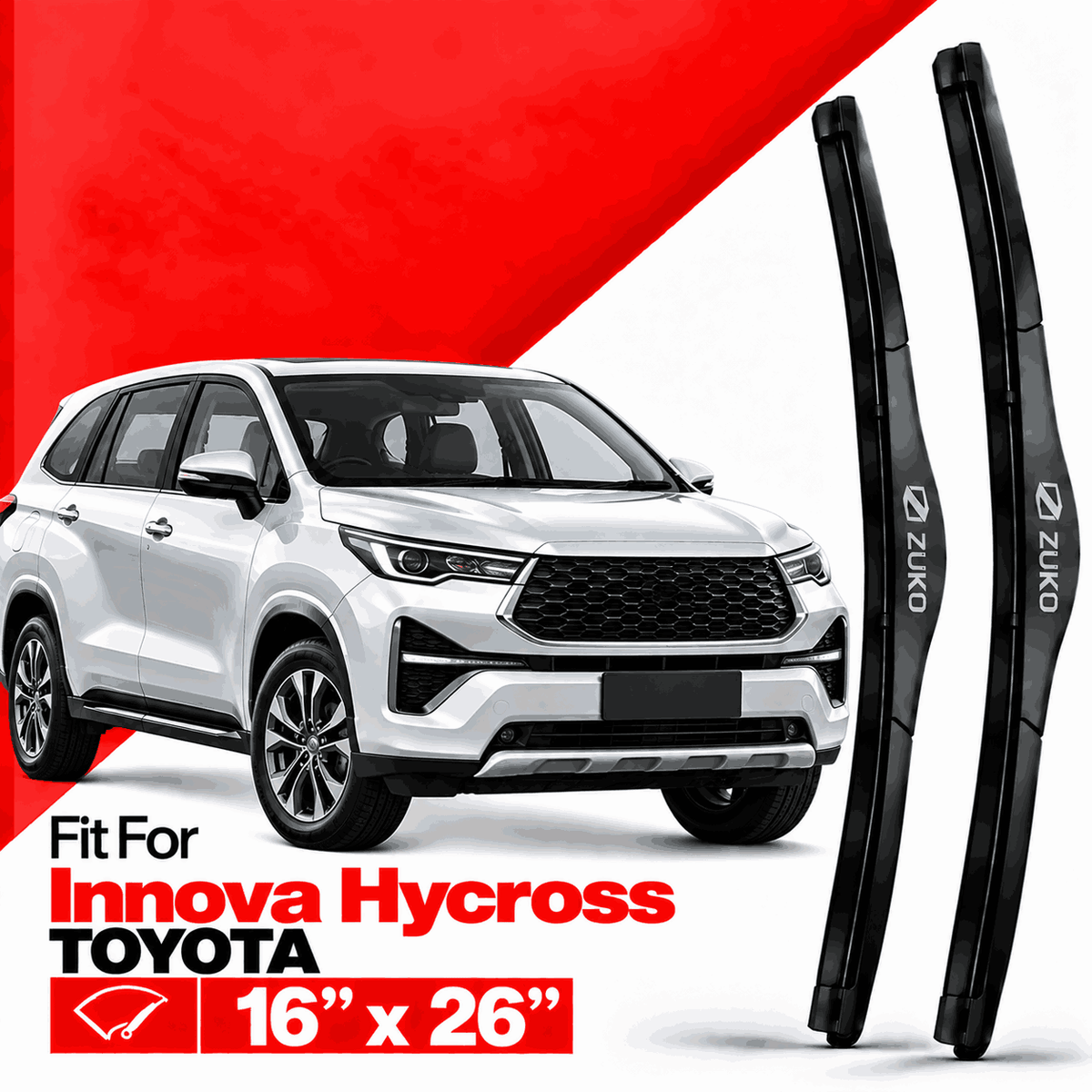 Zuko India Innova Hycross TOYOTA (2015-2026) Compatible Wiper Blades | Conventional, Hybrid & Frameless